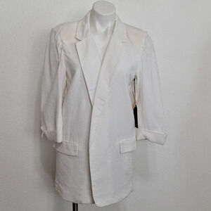 Harve Benard "NEW" Bright White Preppy Linen Blend Lagenlook Oversized Blazer 12